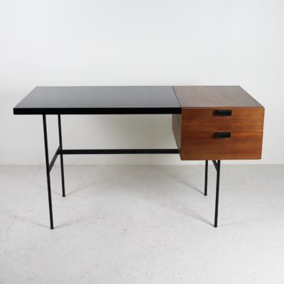 Bureau vintage 1950, de Pierre Paulin édité par Thonet, modèle CM 141, en chêne, mélaminé et métal noir.