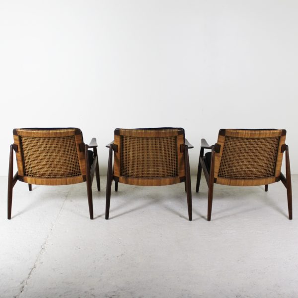 Fauteuils vintage "Easy Chair"1950, en teck et dossier canné, de Hartmut Lohmeyer, édités par Wilkhahn.