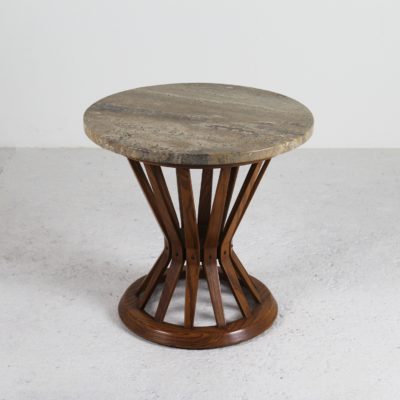 Vintage Edward Wormley teak and marble pedestal table 1950, by Edward Wormley for Dunbar.