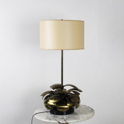 Vintage 1960's lamp, in brass and fabric shade.