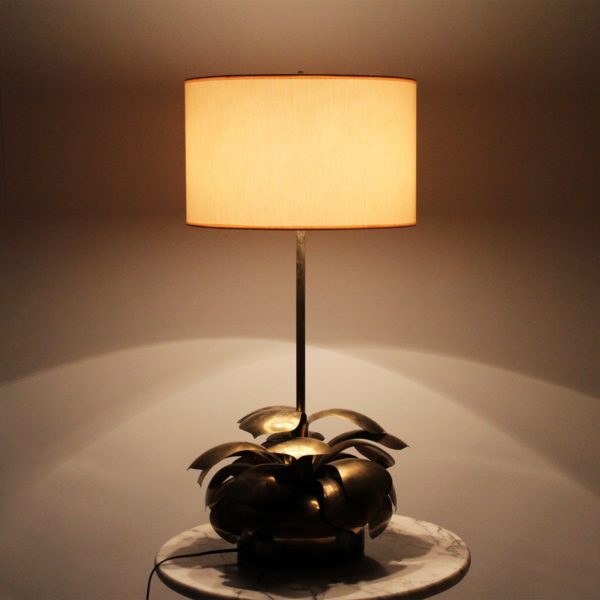 Lampe vintage 1960, en laiton et abat-jour en tissu.