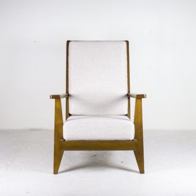 Vintage 1946 oak and fabric armchairs by René Gabriel.