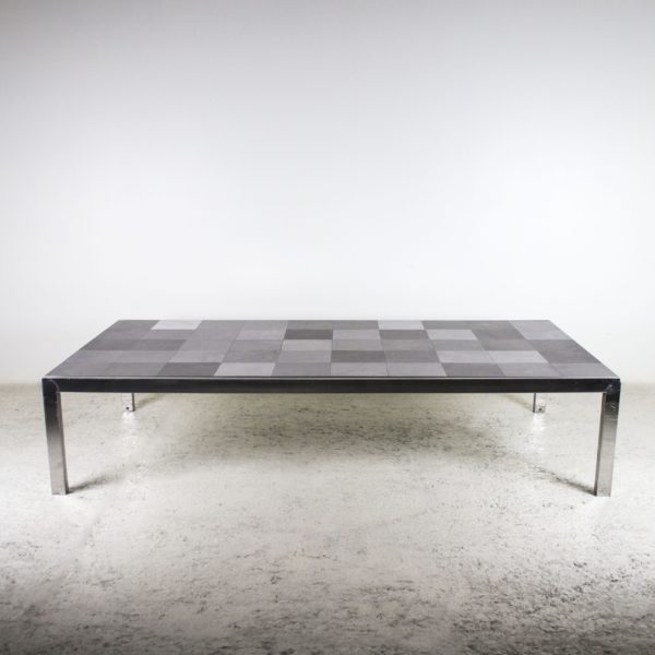 Grande table basse rectangulaire "Luar", vintage 1970, en acier chromé et acier mat, de Ross Littell pour ICF.