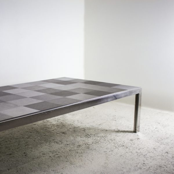 Grande table basse rectangulaire "Luar", vintage 1970, en acier chromé et acier mat, de Ross Littell pour ICF.