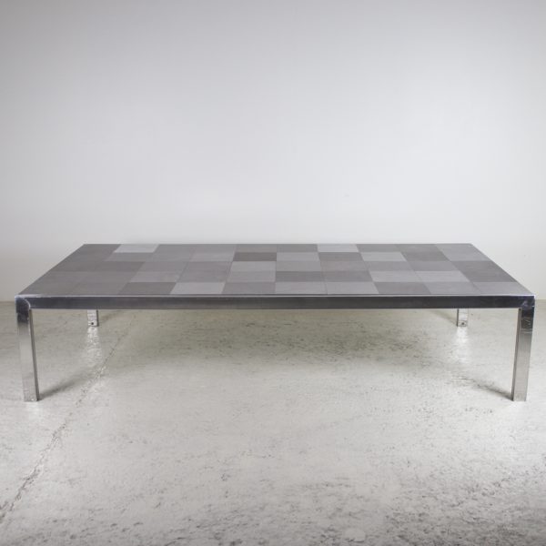 Grande table basse rectangulaire "Luar", vintage 1970, en acier chromé et acier mat, de Ross Littell pour ICF.