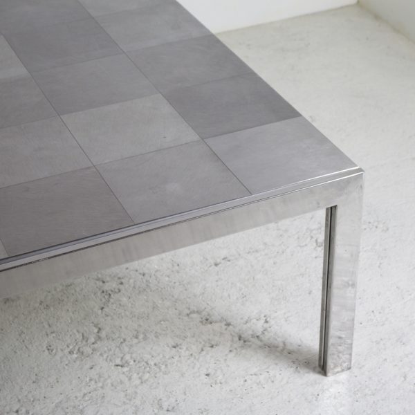 Grande table basse rectangulaire "Luar", vintage 1970, en acier chromé et acier mat, de Ross Littell pour ICF.