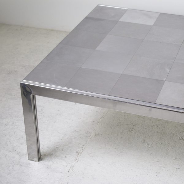 Grande table basse rectangulaire "Luar", vintage 1970, en acier chromé et acier mat, de Ross Littell pour ICF.