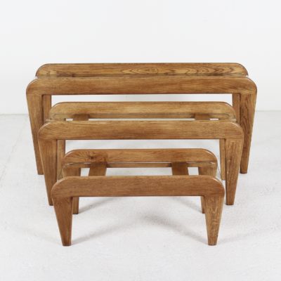 Vintage nesting tables in oak 1950, by Gustave Gautier.