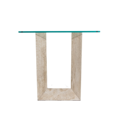 Vintage 1970s travertine and glass console table.