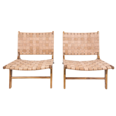 Scandinavian style armchairs, in teak and leather.