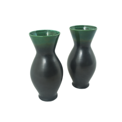 pair of ceramic vases from the 50's, by Pol Chambost, two tones black and green.