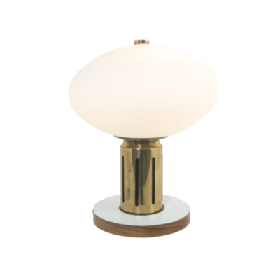 Lampe vintage années 60, en laiton, bois et opaline.