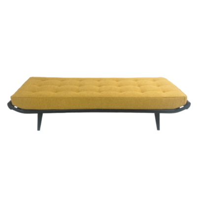 Vintage reclining bed, model &quot;Cleopatra&quot;, by Dick Cordemeyer for Auping in the Netherlands, made in the 1950s. Metal and wood structure, foam and fabric mattress.
