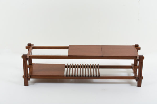 Table basse vintage rectangulaire en teck, plateaux amovibles, travail italien des années 60.