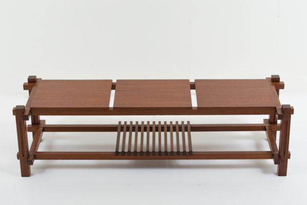 Table basse vintage rectangulaire en teck, plateaux amovibles, travail italien des années 60.