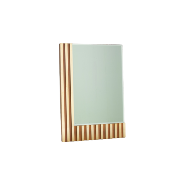 miroir vintage rectangulaire, travail italien des années 70, en laiton bois et verre.