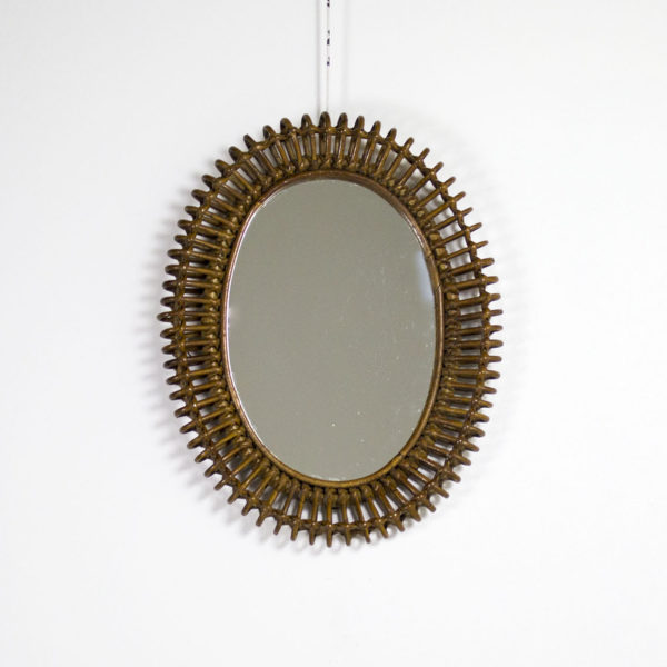 Miroir vintage ovale en rotin des années 50, de Franco Albini.
