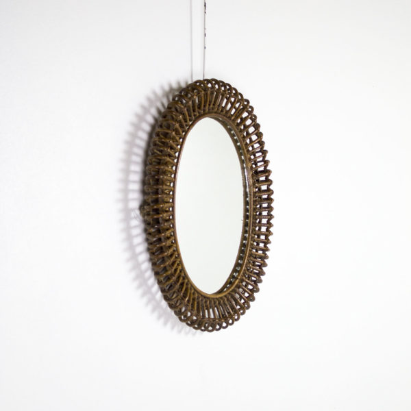 Miroir vintage, ovale en rotin des années 50, de Franco Albini.