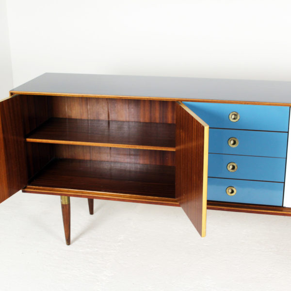 Enfilade scandinave des années 60, en teck, Formica et laiton.