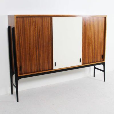 Alfred Hendrickx furniture : Vintage furniture with height, by Alfred Hendrickx, published by Belform in the fifties, mahogany structure, black lacquered wooden legs.