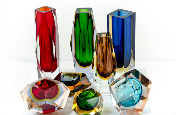 Cendriers et vases vintage en verre de Murano des années 50 attribués à Flavio Poli