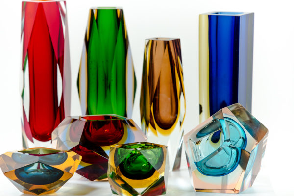 Cendriers et vases vintage Sommerso, en verre de Murano des années 50 attribués à Flavio Poli