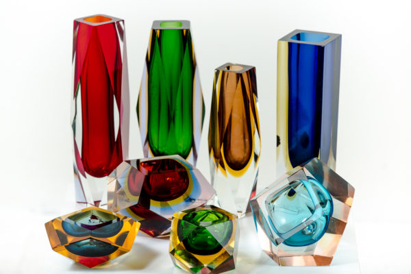 Cendriers et vases vintage Sommerso, en verre de Murano des années 50 attribués à Flavio Poli