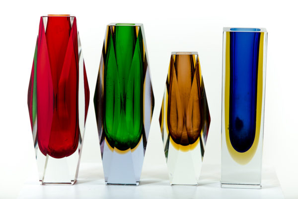 Vases vintage Sommerso, en verre de Murano des années 50 attribués à Flavio Poli