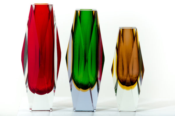 Vases vintage Sommerso, en verre de Murano des années 50 attribués à Flavio Poli