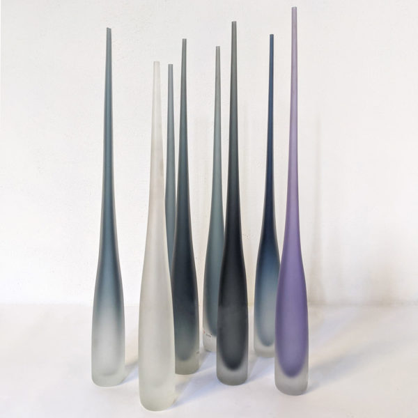Vases flûte en verre de Murano,par la verrerie Vivarini, créée en 1967. Collection Glass Bottles, toujours en production.