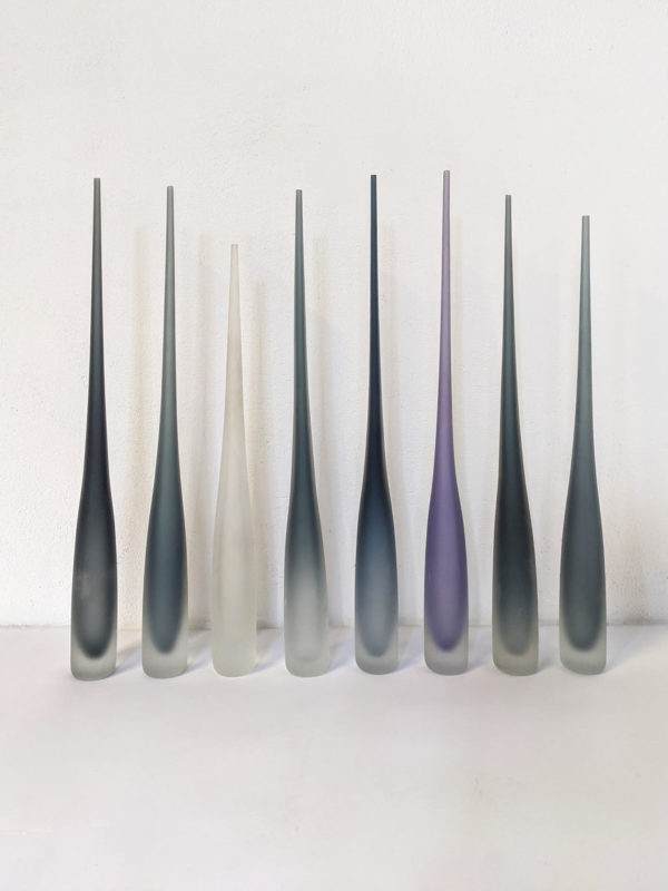 Vases flûte en verre de Murano,par la verrerie Vivarini, créée en 1967. Collection Glass Bottles, toujours en production.