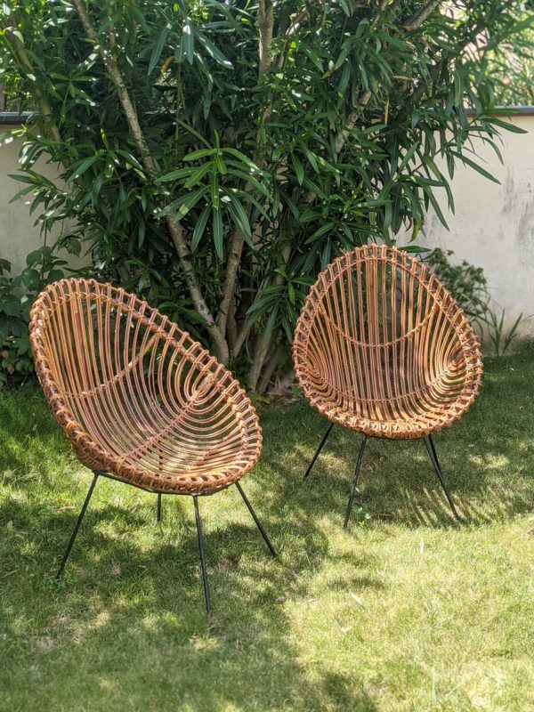 Fauteuils en rotin des années 60 de Franco Albini