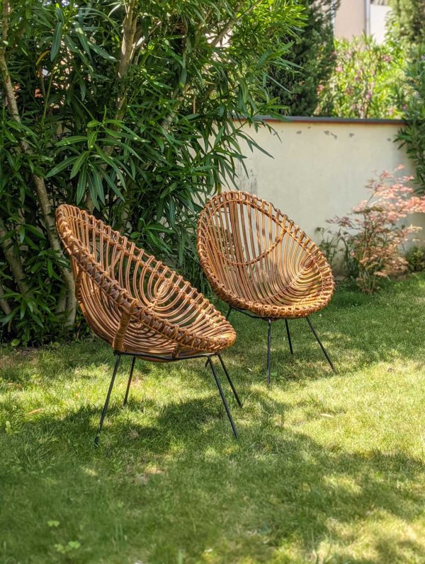 Fauteuils en rotin des années 60 de Franco Albini