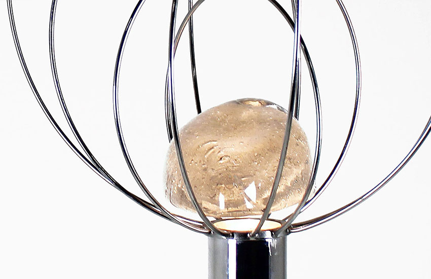 Lampadaire vintage 1970 d'Angelo Brotto, édité par Esperia, en métal chromé et verre de Murano.