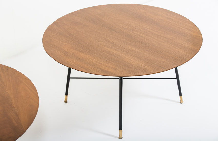 tables vintage 1950 d'Ico Parisi pour Cassina en noyer, métal laqué noir et laiton