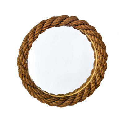 Vintage round mirror in braided rope, made by Audoux and Minet in the 1950s