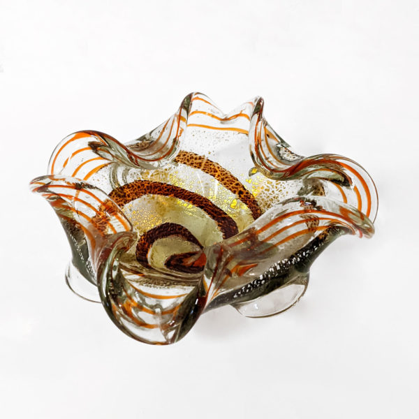 Cendrier vintage en verre de Murano orange et doré