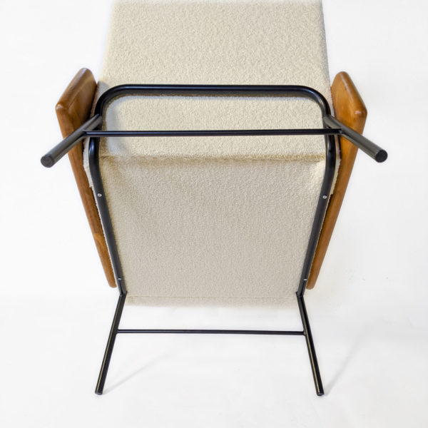 Paire de fauteuils vintage des années en chêne, métal et tissu