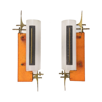 Pair of vintage resin, perspex and brass sconces, 1950