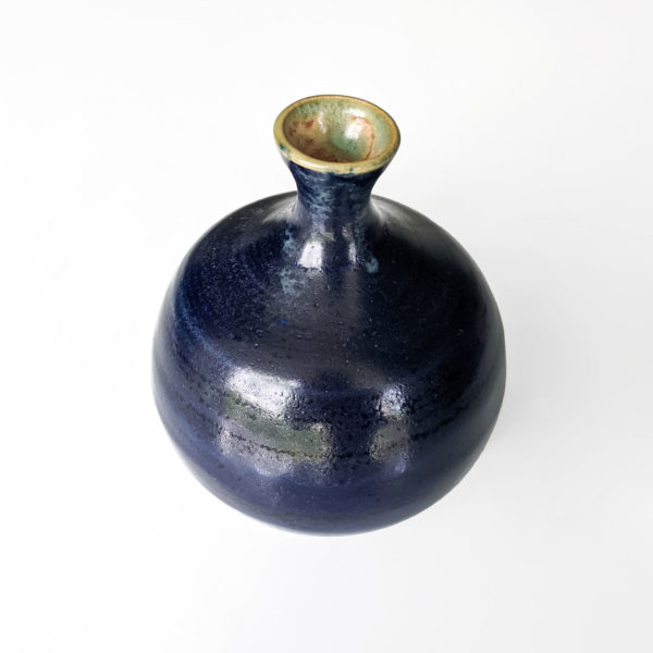 Vase boule vintage en céramique bleu de Biot, 1960