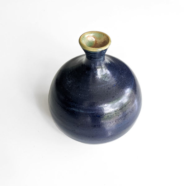 Vase boule vintage en céramique bleu de Biot, 1960