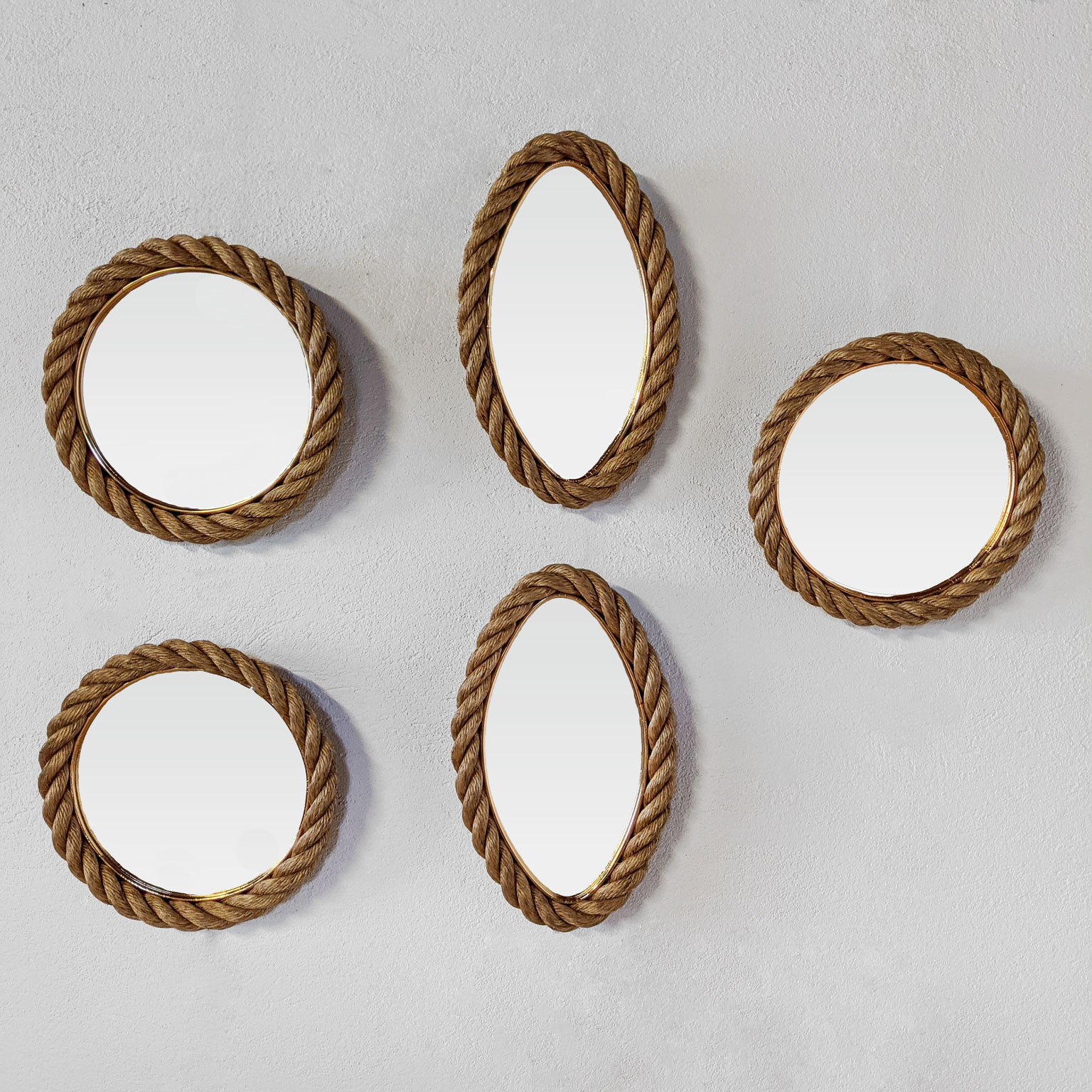 Miroirs vintage en corde d'Audoux & Minet, 1950