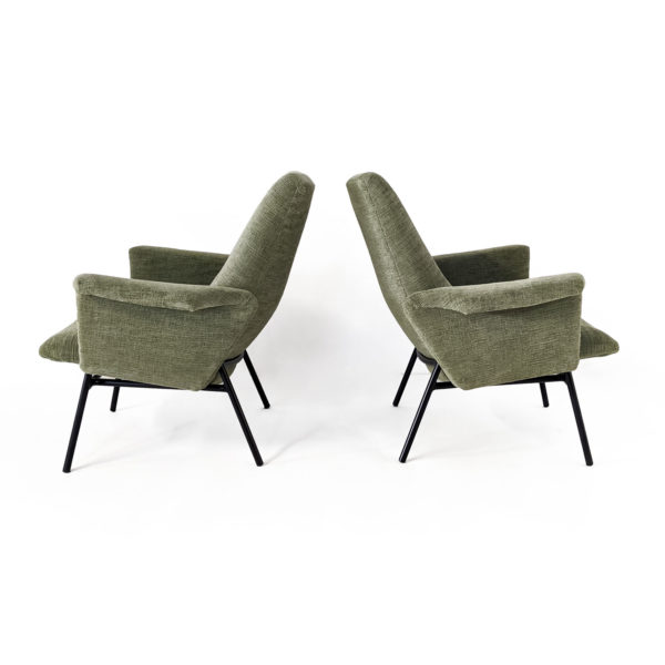 Fauteuils SK660 de Pierre Guariche, tissu en coton Casamance, 1950