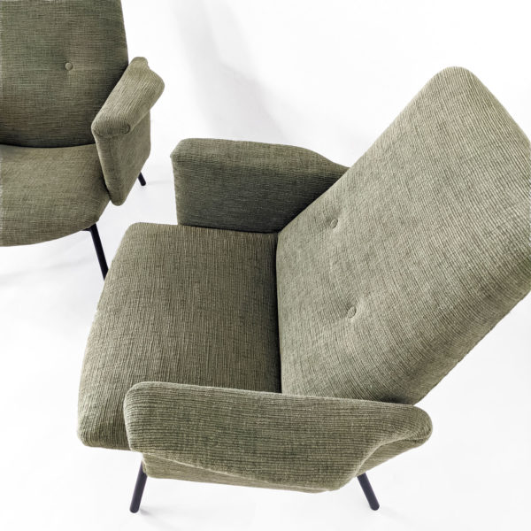 Fauteuils SK660 de Pierre Guariche, tissu en coton Casamance, 1950