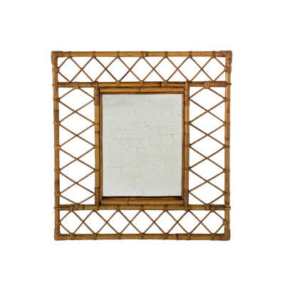 Miroir carré en bambou et rotin, 1960 - Emmanuelle Vidal Galerie
