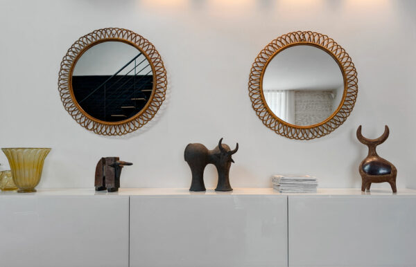 Miroir rond en rotin et bambou, travail italien contemporain – Image 4