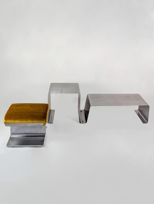 Table basse et tabouret en inox, bureau d'étude Roche Bobois, 1970 – Image 12