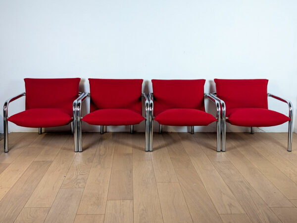 Série de quatre fauteuils italiens en métal chromé et tissu, 1970 – Image 11