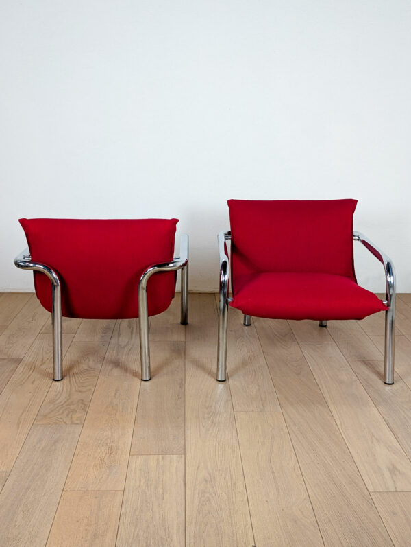 Série de quatre fauteuils italiens en métal chromé et tissu, 1970 – Image 13