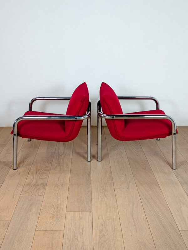 Série de quatre fauteuils italiens en métal chromé et tissu, 1970 – Image 12
